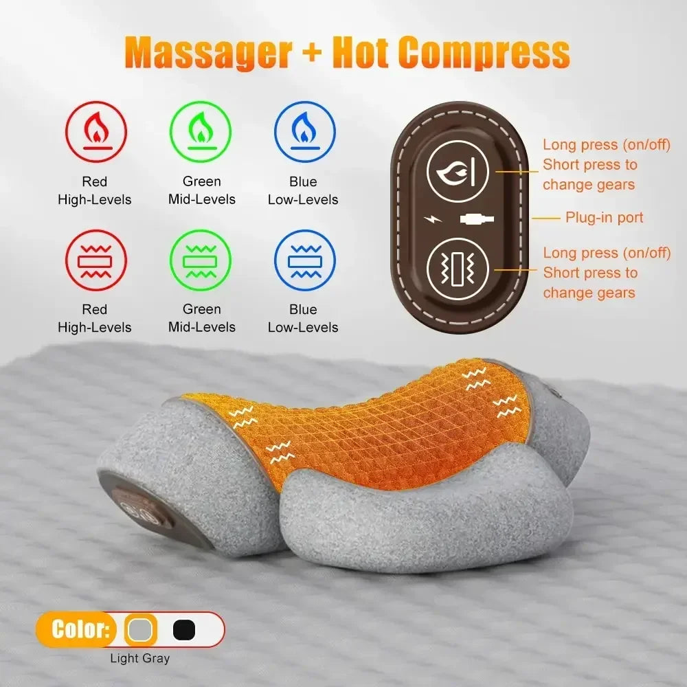 Cervical Electric Massager Pillow with Heat and Vibration for Neck Traction and Relaxation - Memory Foam Support Cushion