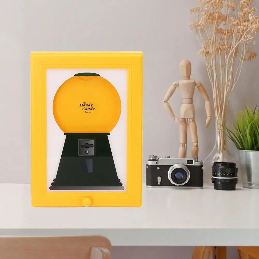 Elegant Candy Dispenser and Picture Frame with Easy Restock, Moisture-Proof Design, and Dust-Proof Rotating Features