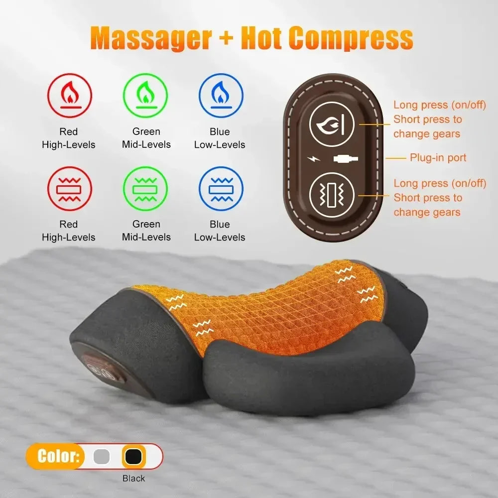 Cervical Electric Massager Pillow with Heat and Vibration for Neck Traction and Relaxation - Memory Foam Support Cushion