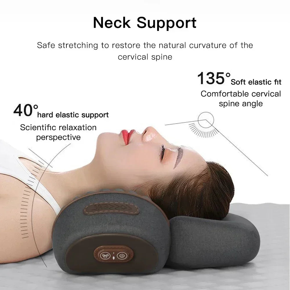Cervical Electric Massager Pillow with Heat and Vibration for Neck Traction and Relaxation - Memory Foam Support Cushion