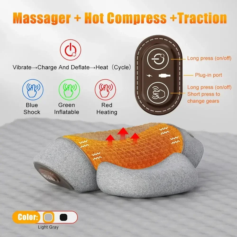 Cervical Electric Massager Pillow with Heat and Vibration for Neck Traction and Relaxation - Memory Foam Support Cushion