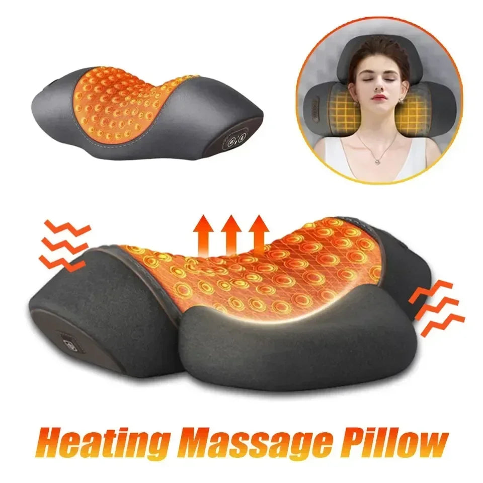 Cervical Electric Massager Pillow with Heat and Vibration for Neck Traction and Relaxation - Memory Foam Support Cushion